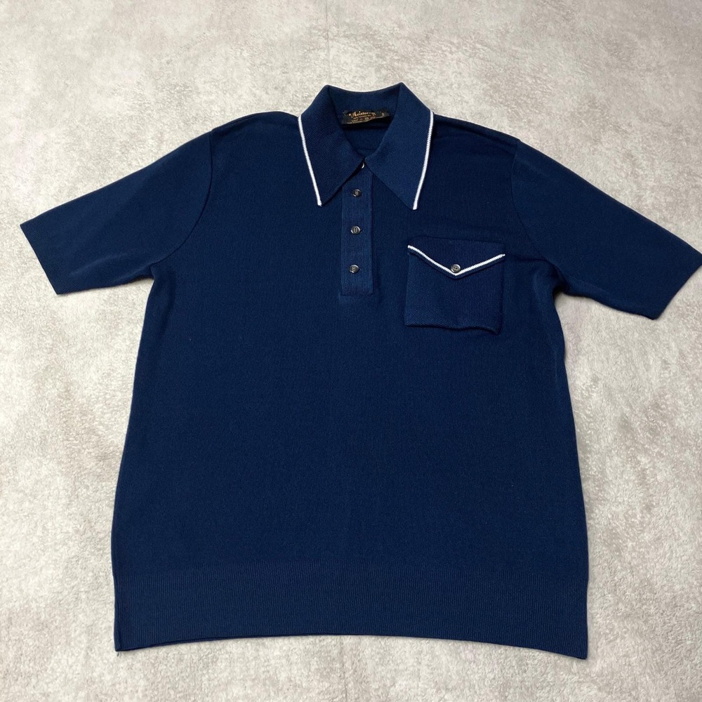 True Vintage 70s Aristocrat Tycora Nylon Knit Sweater Polo Shirt Canada Mens XL